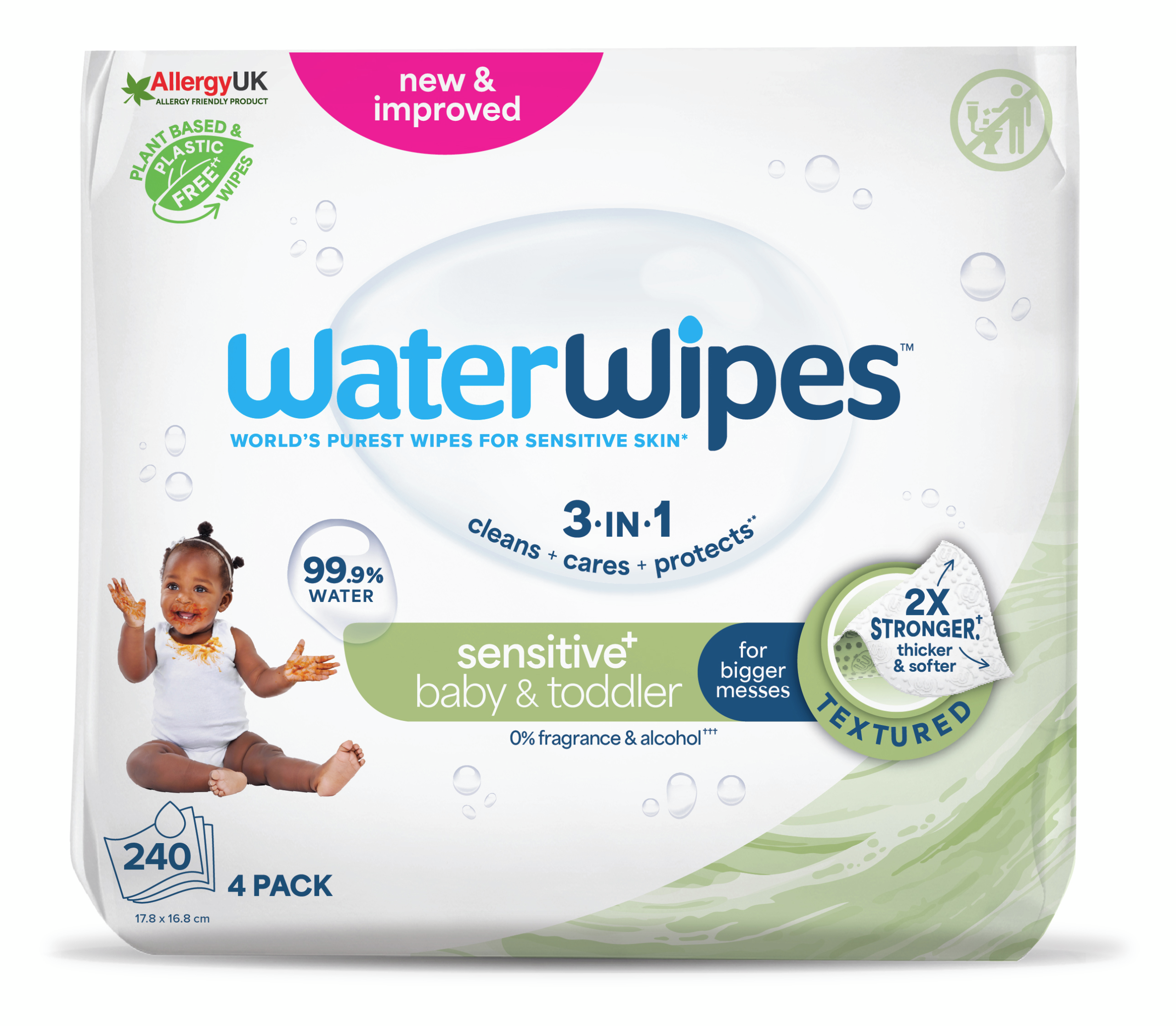 WaterWipes sensitive+ baby & toddler 4x60pk - Image 2
