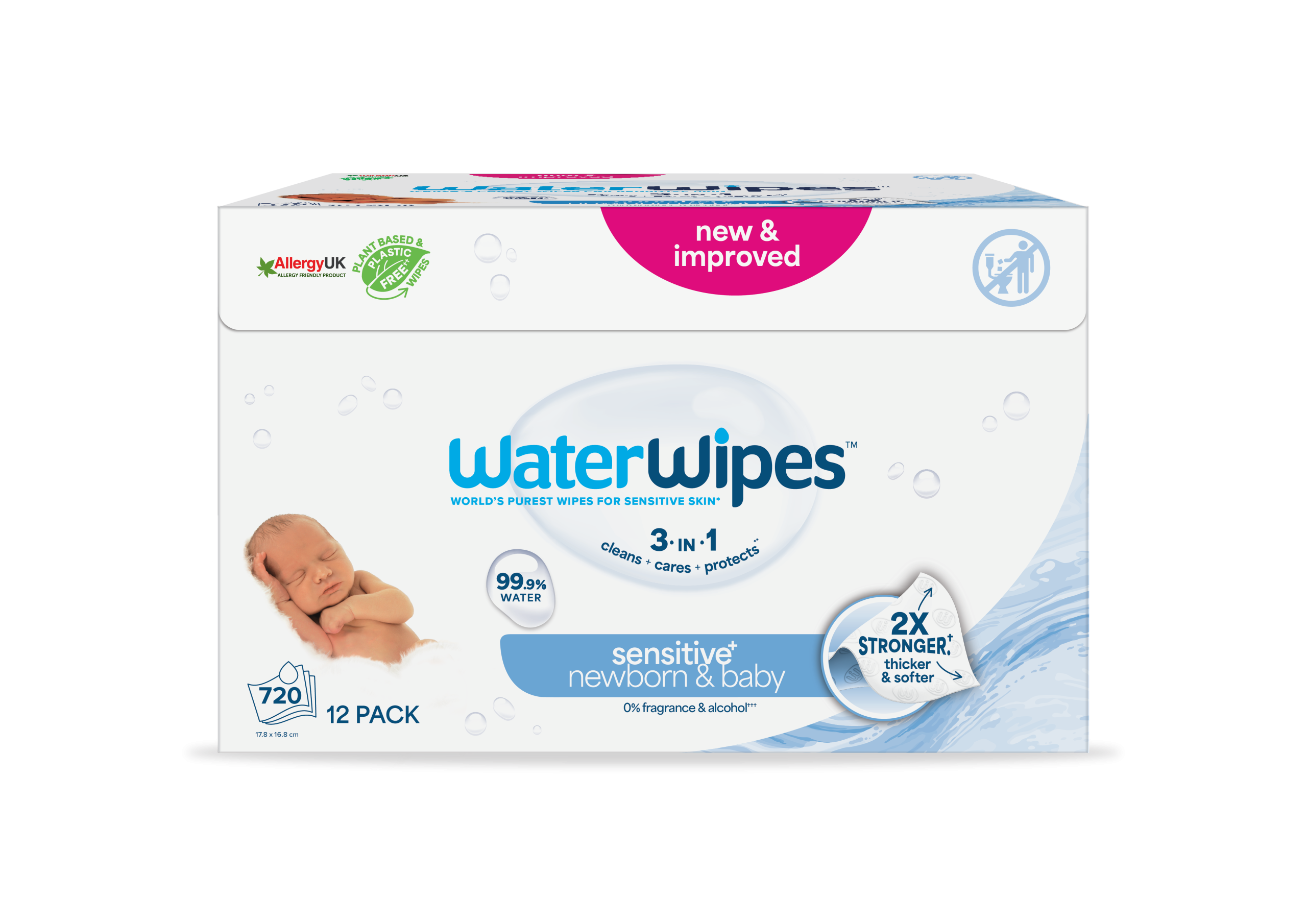 WaterWipes sensitive+ newborn & baby Mega Value Box 12x60pk - Image 2