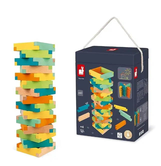 Janod 60 Piece Unique Wooden Building Kit with Notched